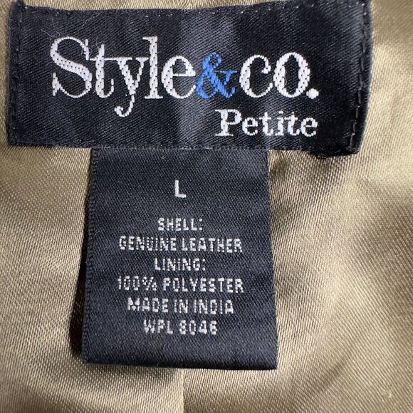 Style & Co.Petite Genuine Metallic Leather Jacket  Womens L Antique Gold Lined - Picture 5 of 10